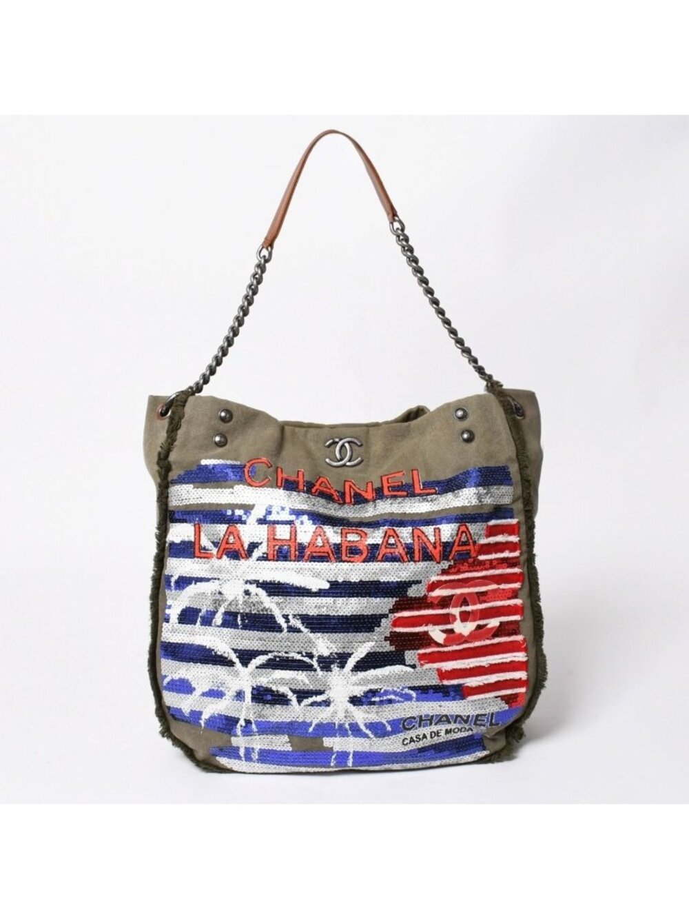 Chanel Cruise Line la Habana Havana Chain Bag Sequins Khaki